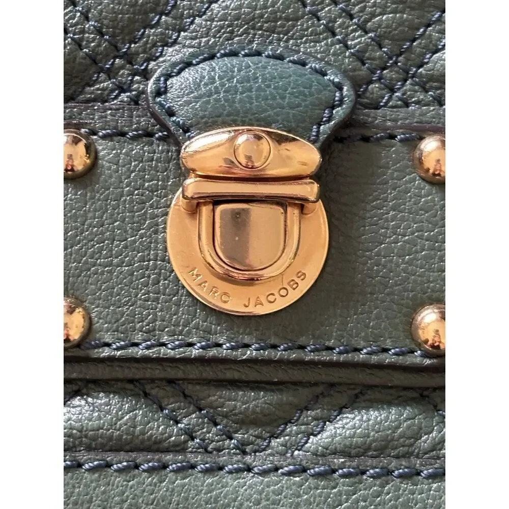 Marc Jacobs Mayfair Green Quilted Leather Heavy Gold Chain Shoulder Bag Preowned - Picture 10 of 11